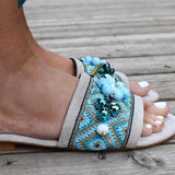 Prettyava Women Summer Colored Bead Flat Slippers