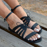 Prettyava Women Summer Black Strappy Adjustable Buckle Sandals