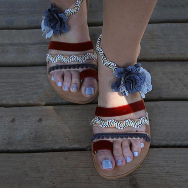 Prettyava Women Summer Fashion Flower Flat Sandals