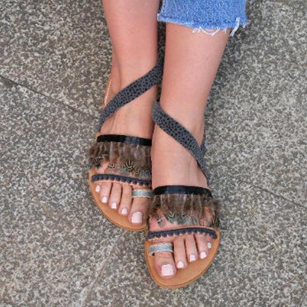 Prettyava Women Summer Fashion Pull-On Flat Sandals