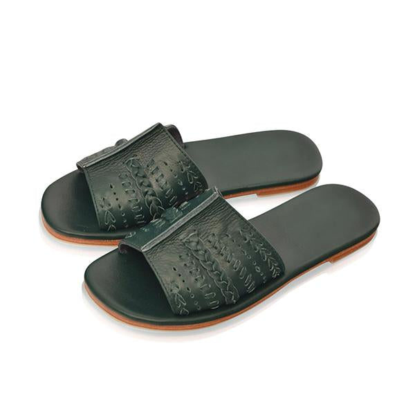 Prettyava Women Summer Leather Simple Slippers