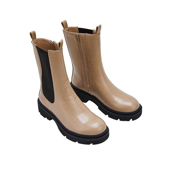 Prettyava Women Thick-Soled Mid-Tube Zipper Boots