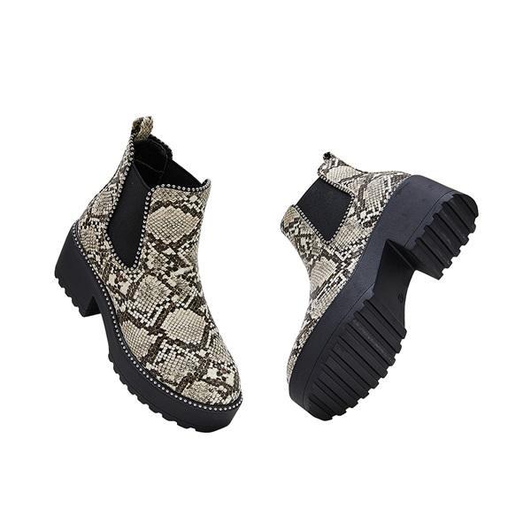 Prettyava Women Casual Snakeskin Platform Slip On Boots