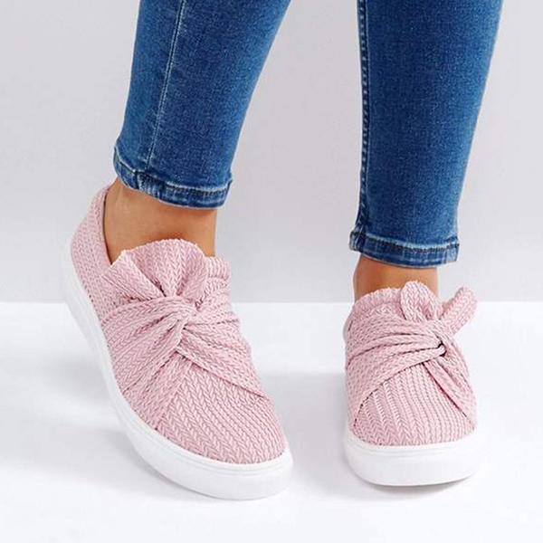 Prettyava Women Knitted Twist Slip On Sneakers