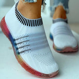 Prettyava Colored Bottom Striped Breathable Casual Sneakers
