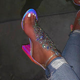 Prettyava Line-Style Buckle Open Toe Chunky Covering Casual Rhinestone heels