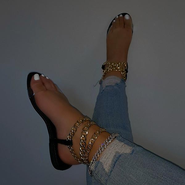 Prettyava Clear Straps Chain Sandals