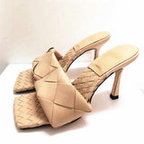 Prettyava Square leather mule with open heel and padded high heel