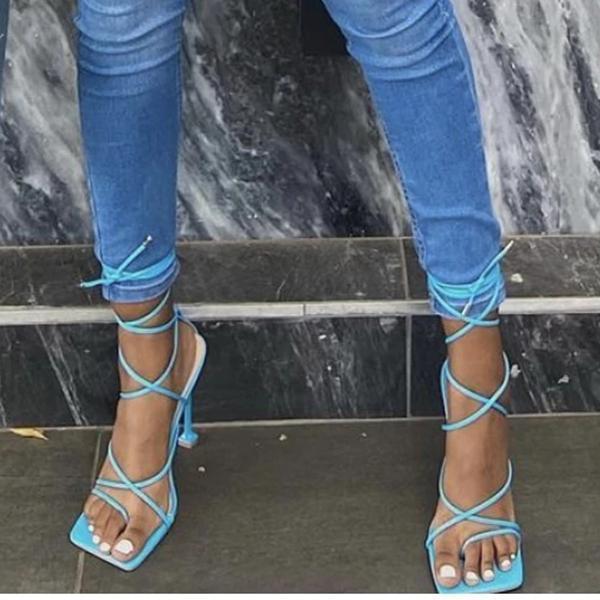 Prettyava Around-The-Ankle Lace-Up Closure Open Squared Toe Heels