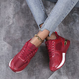 Prettyava Women Casual Leather Colorblock Mesh Sneakers