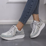 Prettyava Rhinestone Embrellished Platform Lace-Up Sneakers