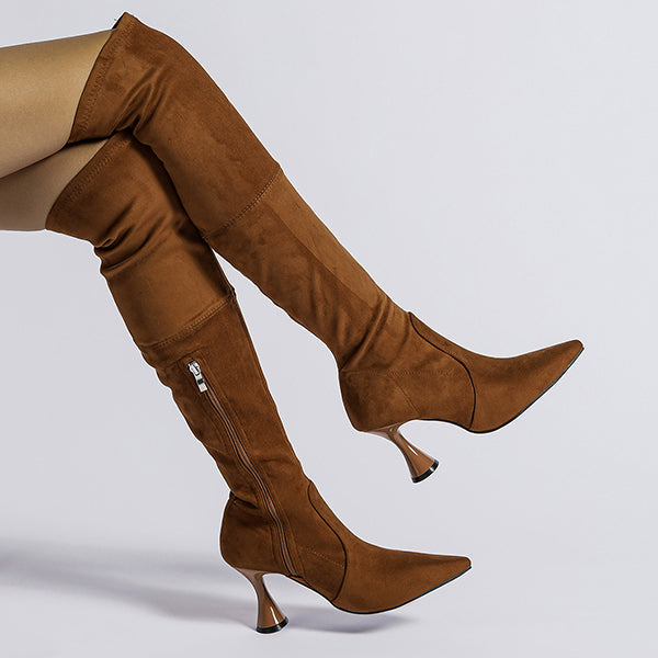 Prettyava Pointed Toe High Heeled Suede Over The Knee Boots