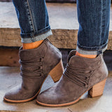 Prettyava Women Vintage Chunky Heeled Ankle Boots