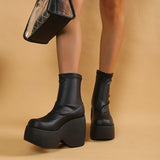 Prettyava Platfrom Punk Black Wedge Pull-On Boots