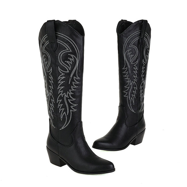 Prettyava Vintage Western Cowboy Embroidered Tall Boots