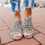 Prettyava Women Leopard Peep Toe Slippers