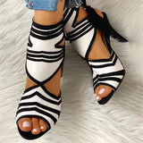 Prettyava Colorblock Striped Peep Toe Thin Heeled Heels