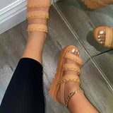 Prettyava Women Comfotable Fashion Pu Chain Adjusting Sandals