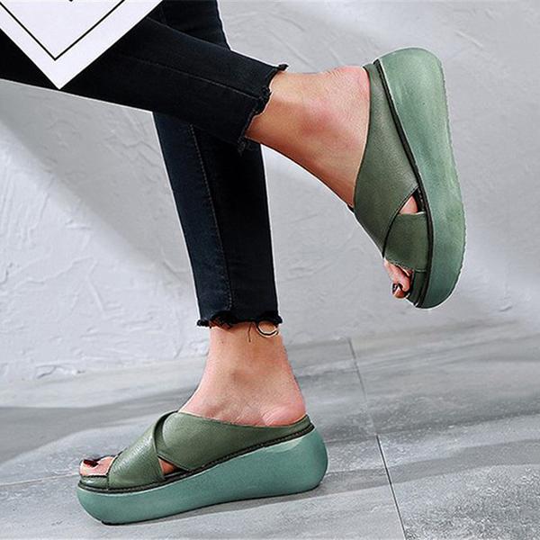 Prettyava Platform Open Toe Comfy Slippers Casual Slide Sandals