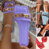 Prettyava Summer Fashion Women Flat Casual Slippers Square Toe Chain Sandals